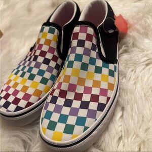 Vans Kids Colorful Checkered Slip-On Sneakers